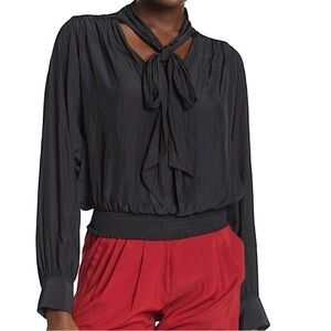 Ramy Brook Women's Winslow Tie Neck Blouse M Black